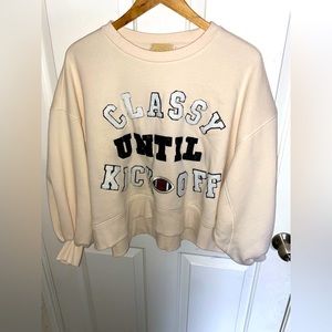 Classy Until Kickoff Crop Hoodie